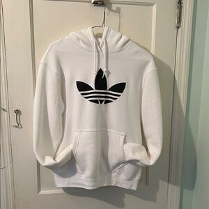 Adidas Men's White Sweatshirt Hoodie with Black Trefoil- soft-NEW